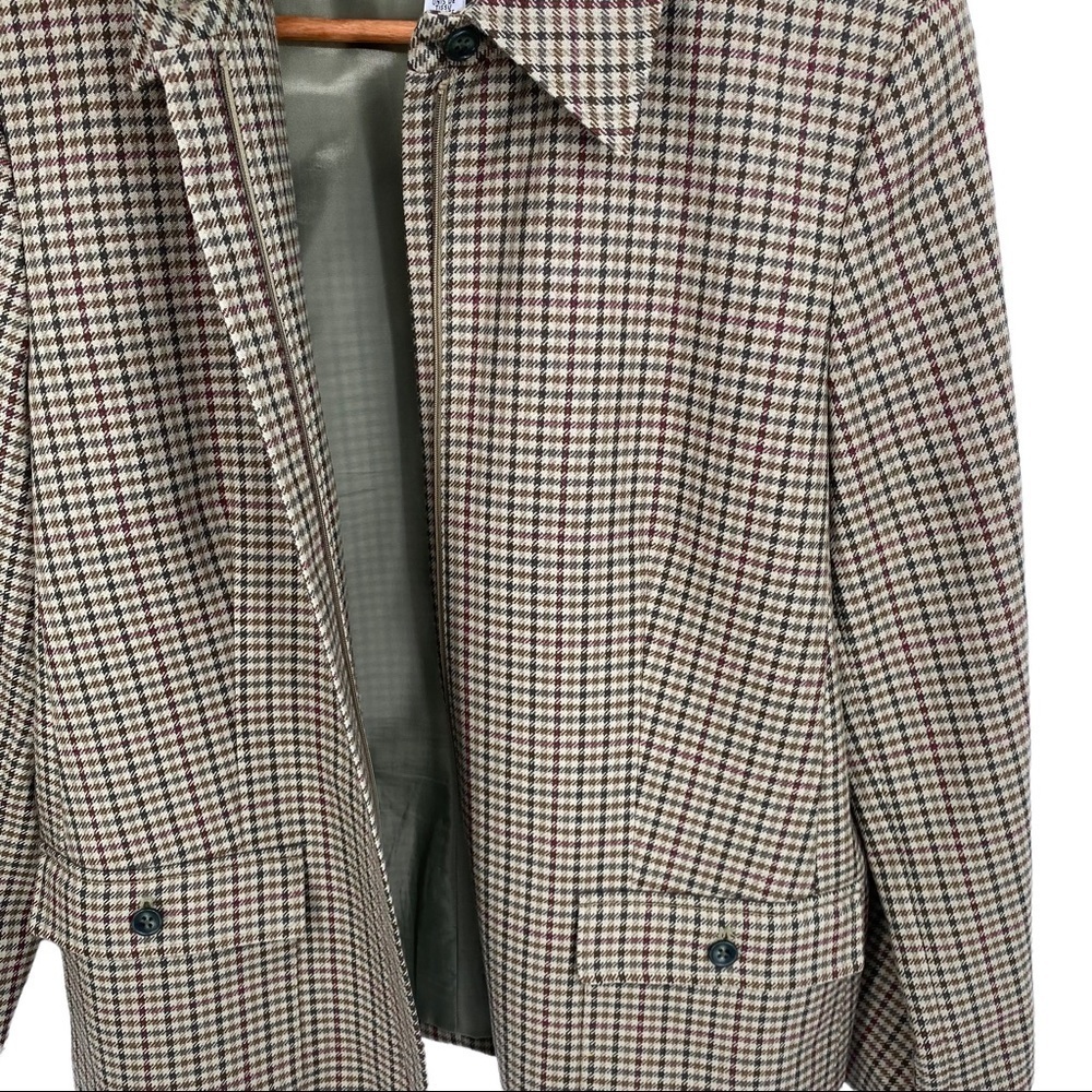 Talbots Vintage Houndstooth Wool Zipper Blazer Jacket Green Tan Women's 12P - Picture 10 of 13